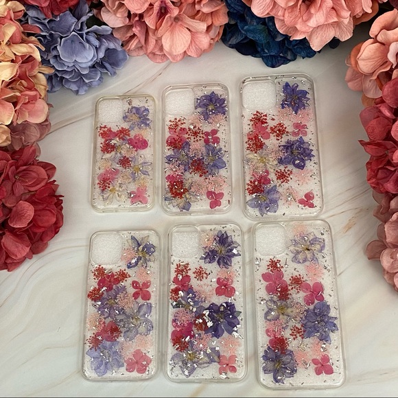 Beautiful Hand Pressed Pink & Purple Flower Glitter iPhone Case - Picture 6 of 16